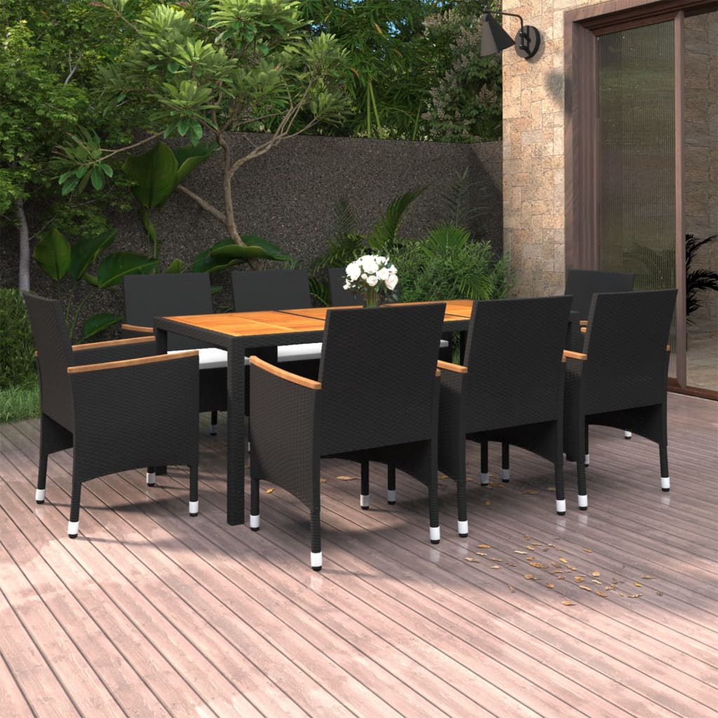 Set da Pranzo da Giardino 9 pz in Polyrattan Nero