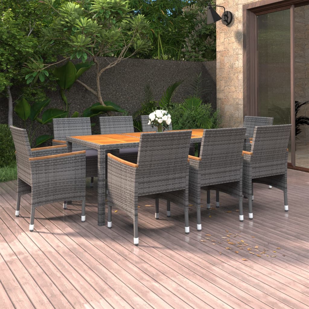 Set da Pranzo da Giardino 9 pz in Polyrattan Grigio