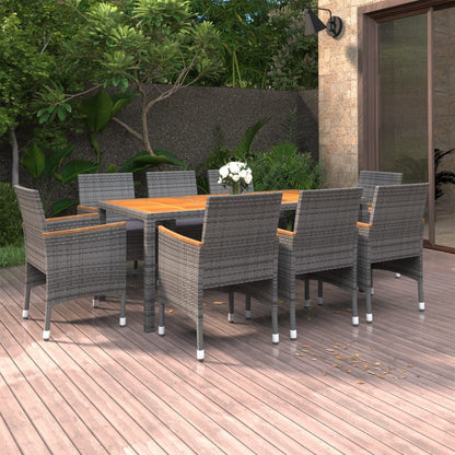 Set da Pranzo da Giardino 9 pz in Polyrattan Grigio