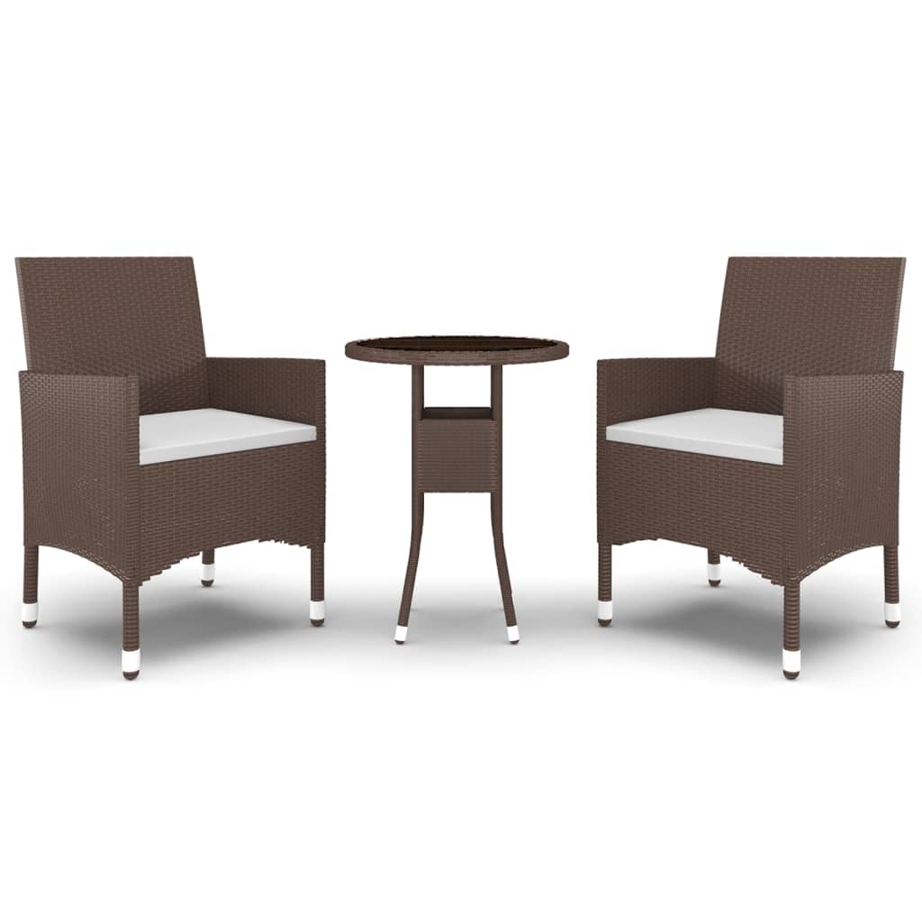 Set da Pranzo per Giardino 3 pz in Polyrattan Marrone