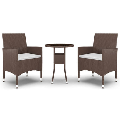 Set da Pranzo per Giardino 3 pz in Polyrattan Marrone