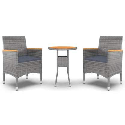 Set da Pranzo per Giardino 3 pz in Polyrattan Grigio