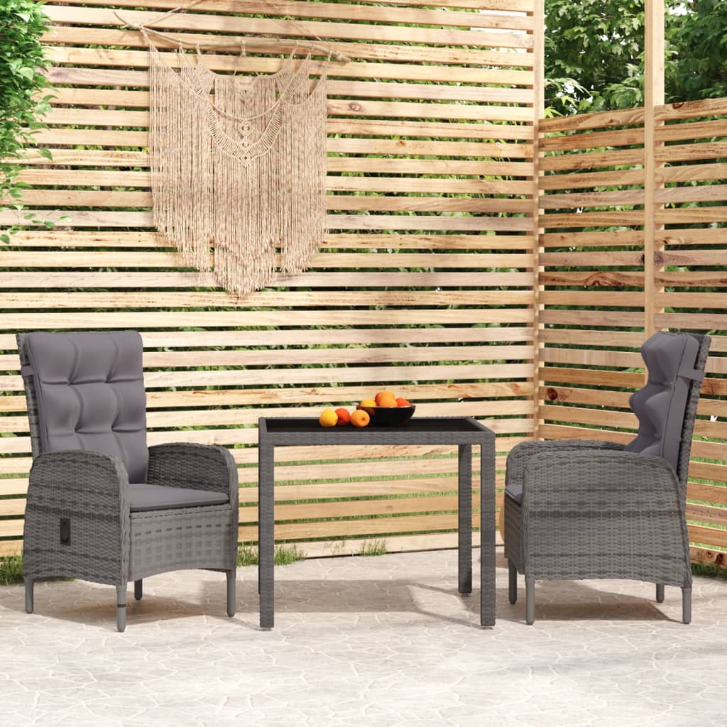 Set da Pranzo per Giardino 3 pz in Polyrattan Grigio