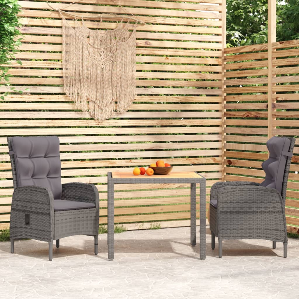 Set da Pranzo per Giardino 3 pz in Polyrattan Grigio