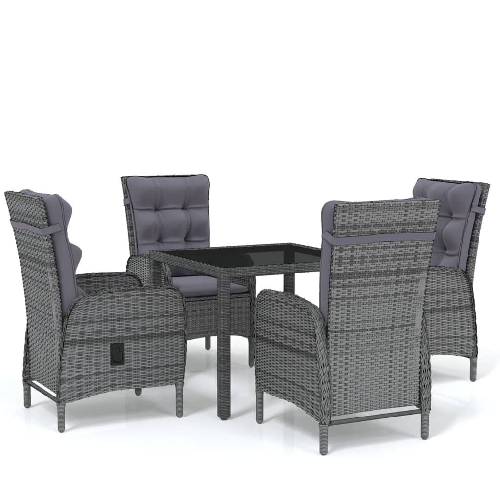 Set da Pranzo per Giardino 5 pz in Polyrattan Grigio