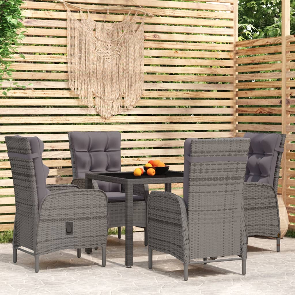 Set da Pranzo per Giardino 5 pz in Polyrattan Grigio