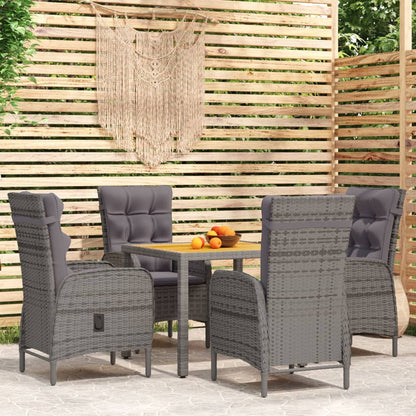 Set da Pranzo per Giardino 5 pz in Polyrattan Grigio