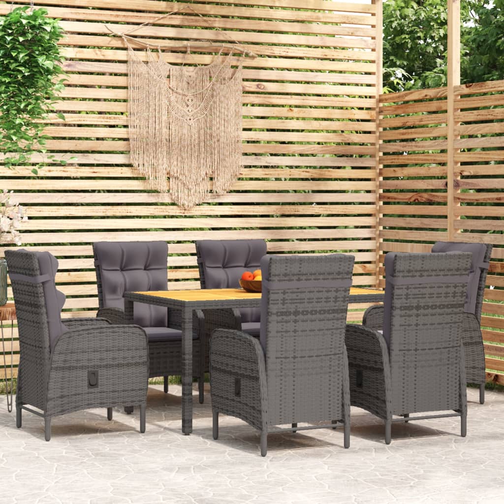 Set Mobili da Pranzo per Giardino 7 pz in Polyrattan Grigio