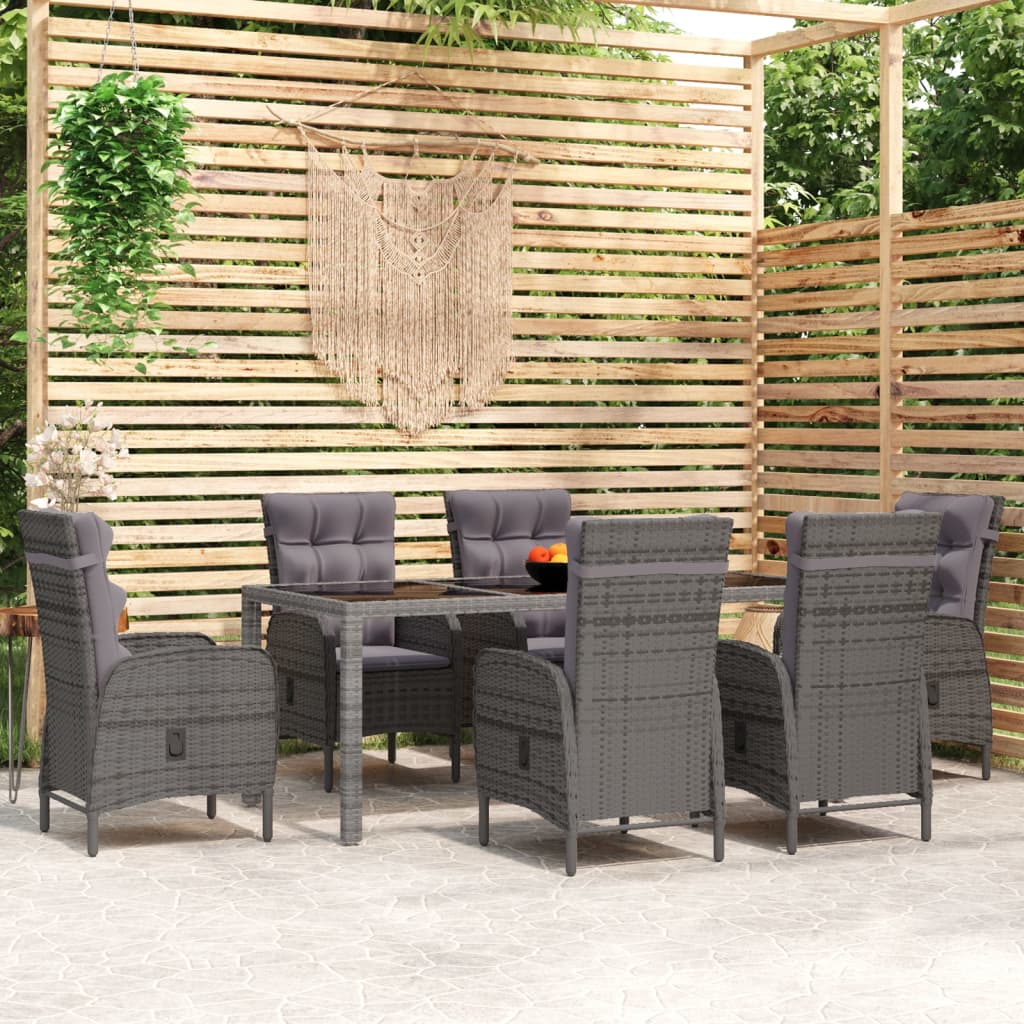 Set Mobili da Pranzo per Giardino 7 pz in Polyrattan Grigio