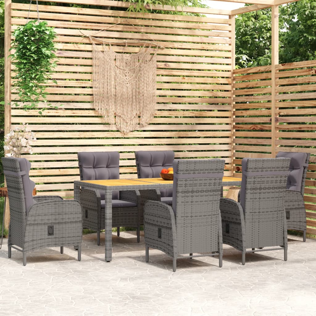 Set Mobili da Pranzo per Giardino 7 pz in Polyrattan Grigio