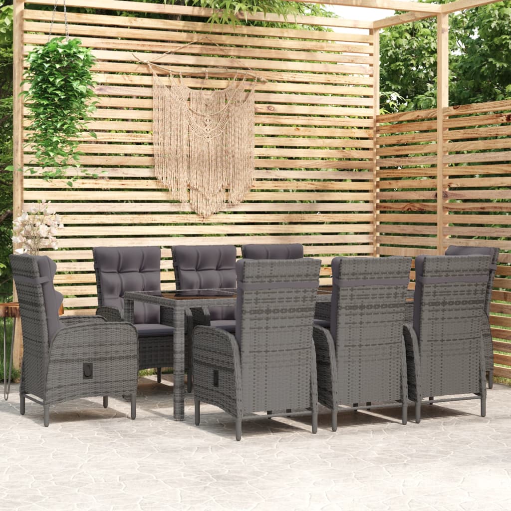 Set Mobili da Pranzo per Giardino 9 pz in Polyrattan Grigio