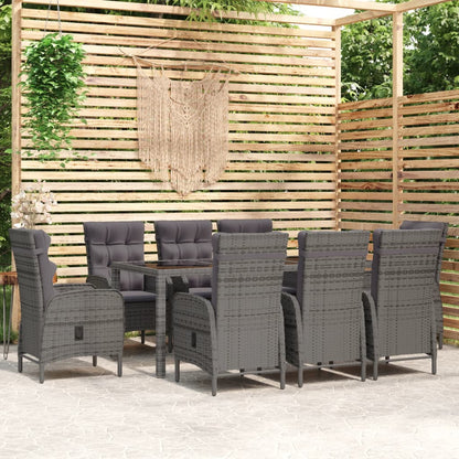 Set Mobili da Pranzo per Giardino 9 pz in Polyrattan Grigio