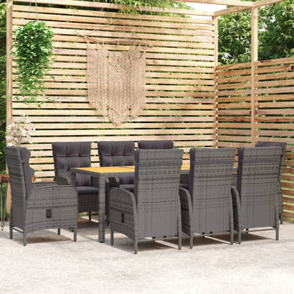 Set Mobili da Pranzo per Giardino 9 pz in Polyrattan Grigio