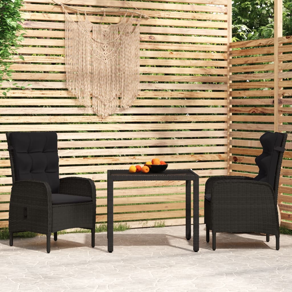 Set da Pranzo per Giardino 3 pz in Polyrattan Nero