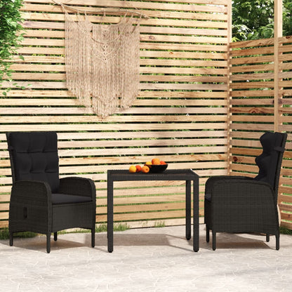 Set da Pranzo per Giardino 3 pz in Polyrattan Nero