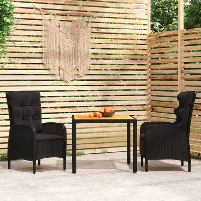 Set da Pranzo per Giardino 3 pz in Polyrattan Nero