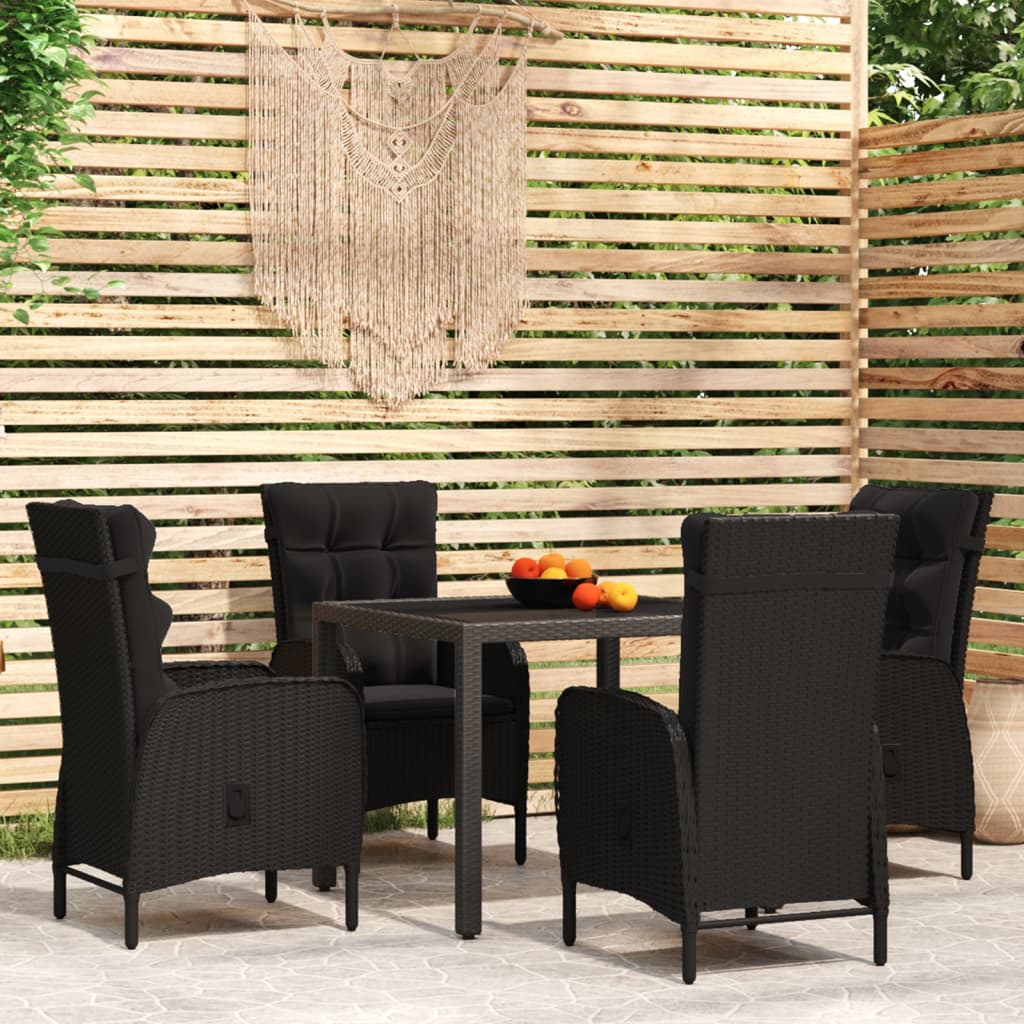 Set da Pranzo per Giardino 5 pz in Polyrattan Nero