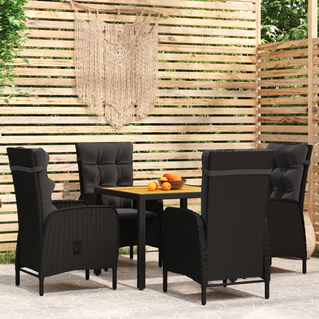 Set da Pranzo per Giardino 5 pz in Polyrattan Nero