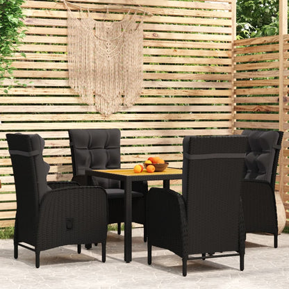 Set da Pranzo per Giardino 5 pz in Polyrattan Nero