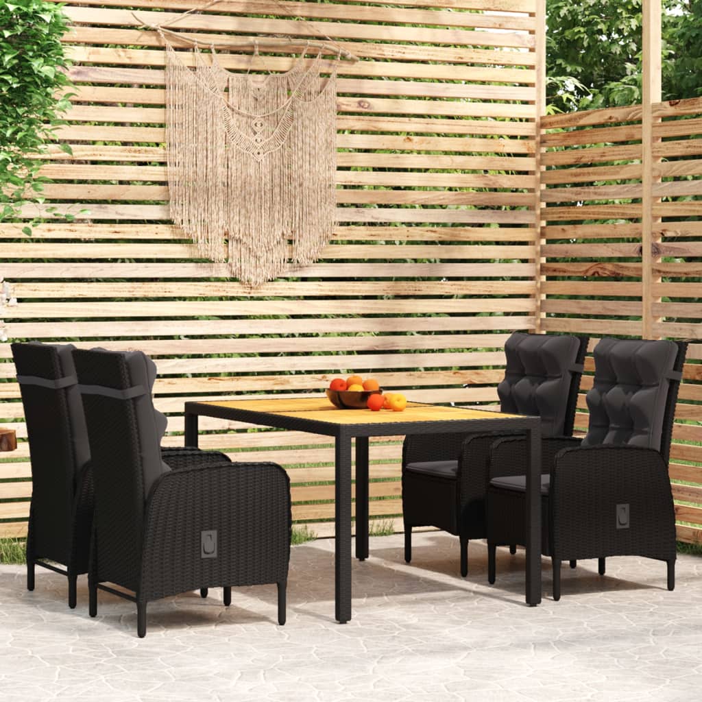Set da Pranzo per Giardino 5 pz in Polyrattan Nero