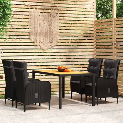 Set da Pranzo per Giardino 5 pz in Polyrattan Nero