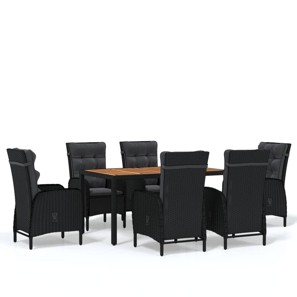 Set da Pranzo per Giardino 7 pz in Polyrattan Nero