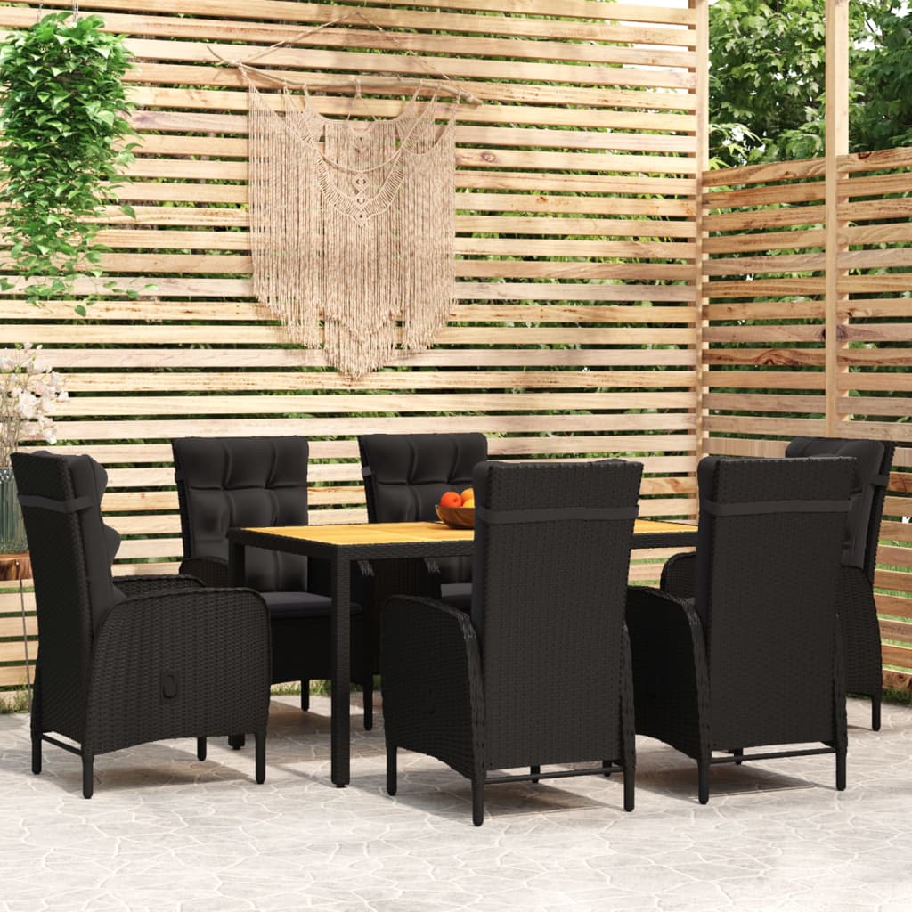 Set da Pranzo per Giardino 7 pz in Polyrattan Nero