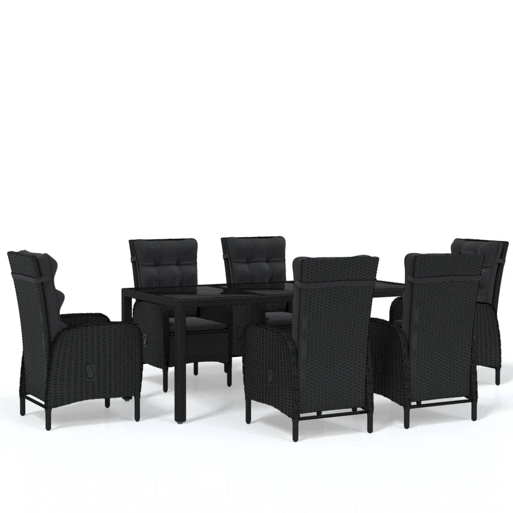 Set Mobili da Pranzo per Giardino 7 pz Polyrattan Nero