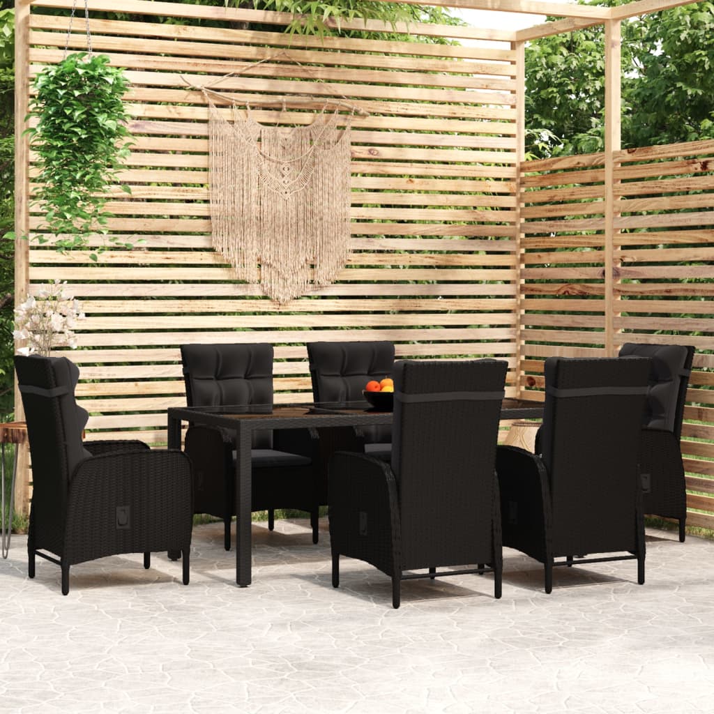 Set Mobili da Pranzo per Giardino 7 pz Polyrattan Nero