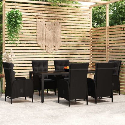 Set Mobili da Pranzo per Giardino 7 pz Polyrattan Nero