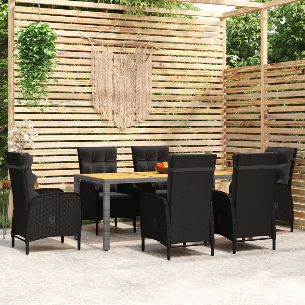 Set Mobili da Pranzo per Giardino 7 pz in Polyrattan Nero