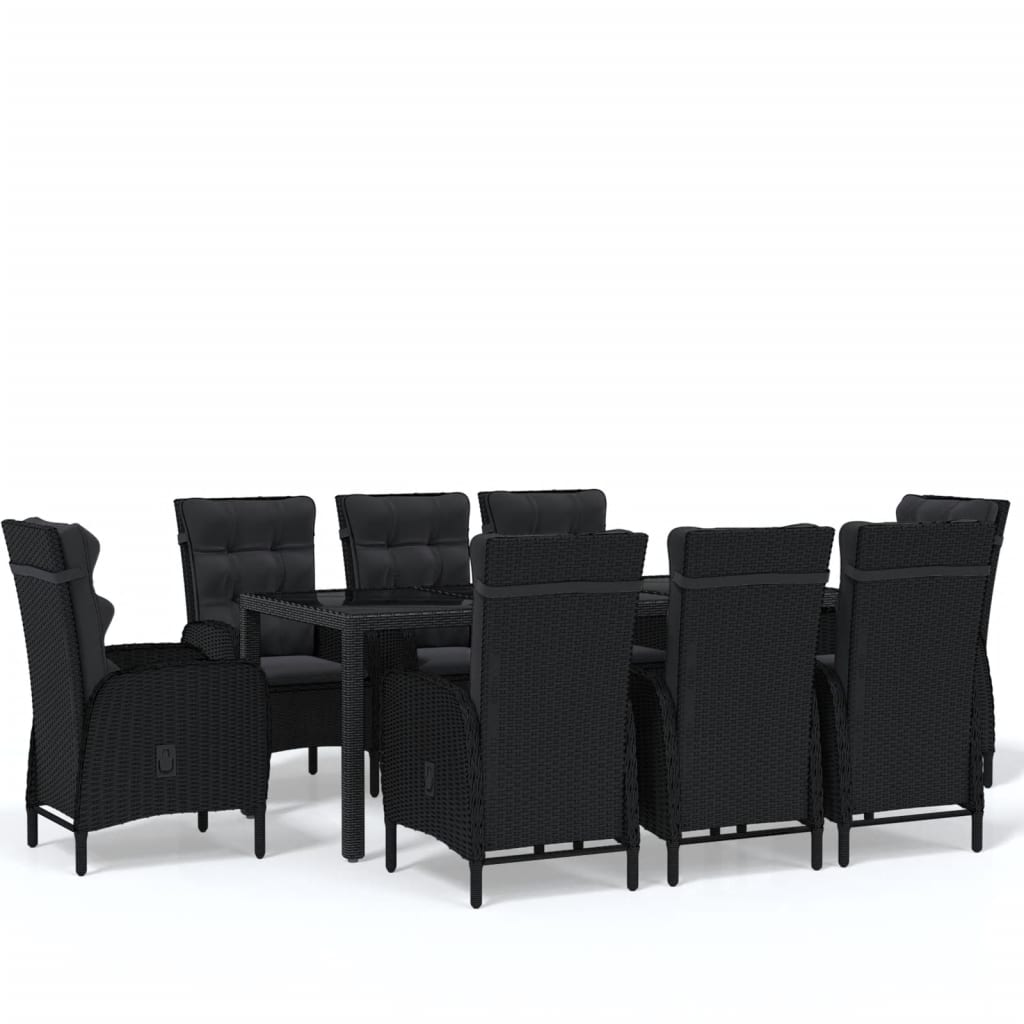 Set Mobili da Pranzo per Giardino 9 pz Polyrattan Nero