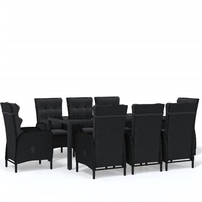 Set Mobili da Pranzo per Giardino 9 pz Polyrattan Nero