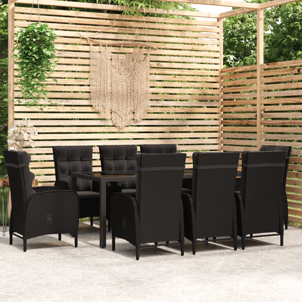 Set Mobili da Pranzo per Giardino 9 pz Polyrattan Nero