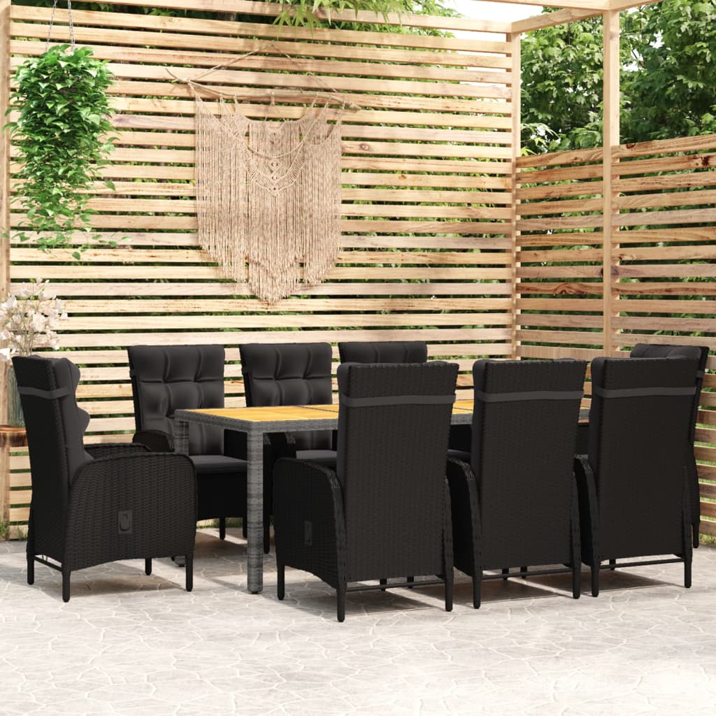 Set Mobili da Pranzo per Giardino 9 pz in Polyrattan Nero