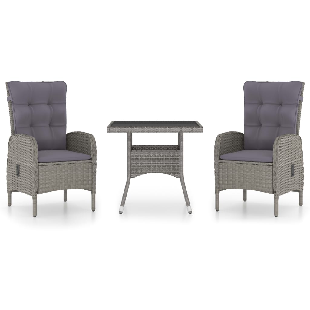 Set da Pranzo da Giardino 3 pz in Polyrattan e Vetro Grigio