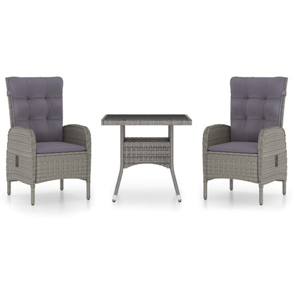 Set da Pranzo da Giardino 3 pz in Polyrattan e Vetro Grigio