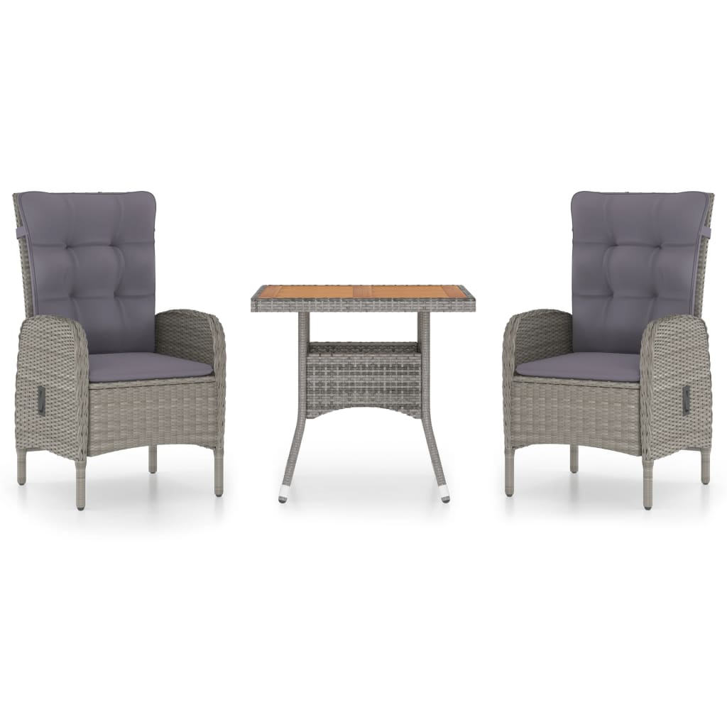 Set da Pranzo da Giardino 3 pz in Polyrattan e Acacia Grigio
