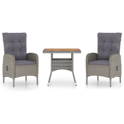 Set da Pranzo da Giardino 3 pz in Polyrattan e Acacia Grigio