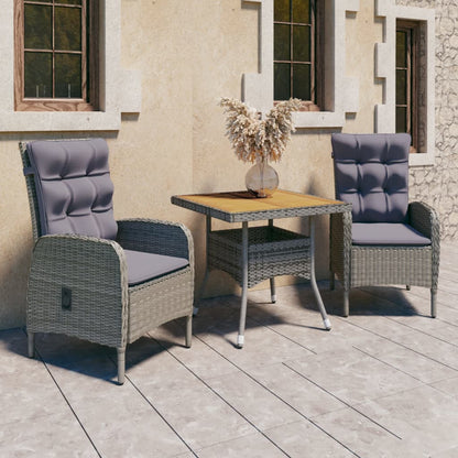 Set da Pranzo da Giardino 3 pz in Polyrattan e Acacia Grigio
