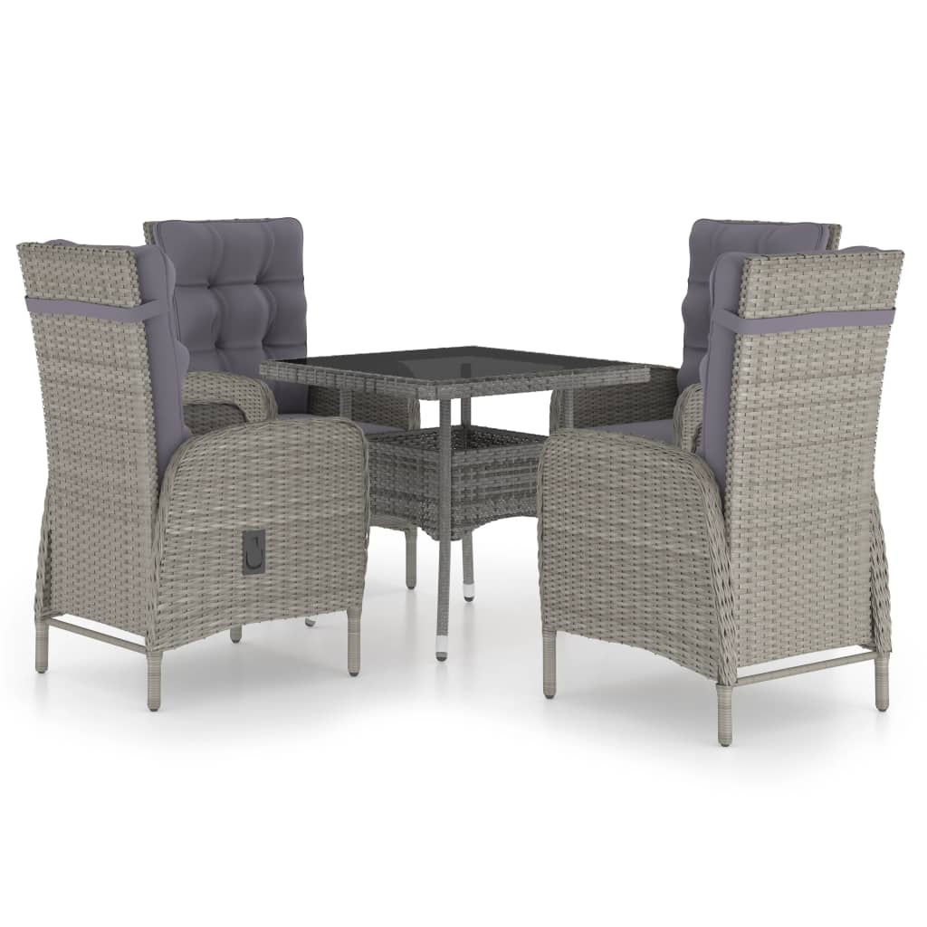 Set da Pranzo da Giardino 5 pz in Polyrattan e Vetro Grigio
