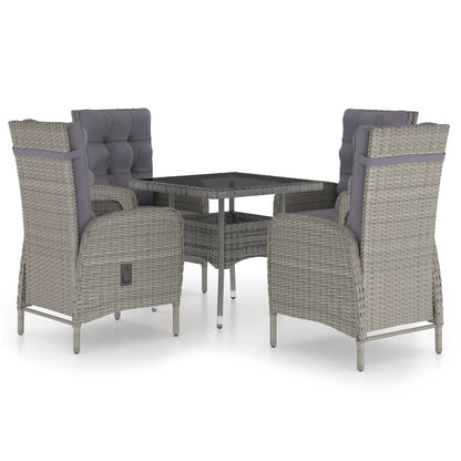Set da Pranzo da Giardino 5 pz in Polyrattan e Vetro Grigio