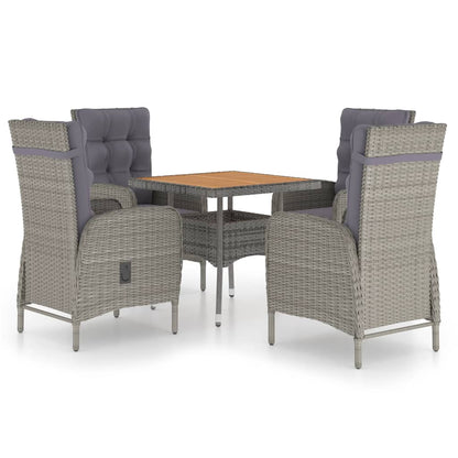 Set da Pranzo da Giardino 5 pz in Polyrattan e Acacia Grigio