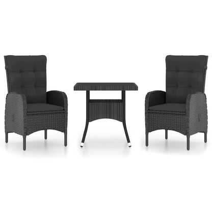Set Mobili da Pranzo per Giardino 3 pz Polyrattan e Vetro Nero