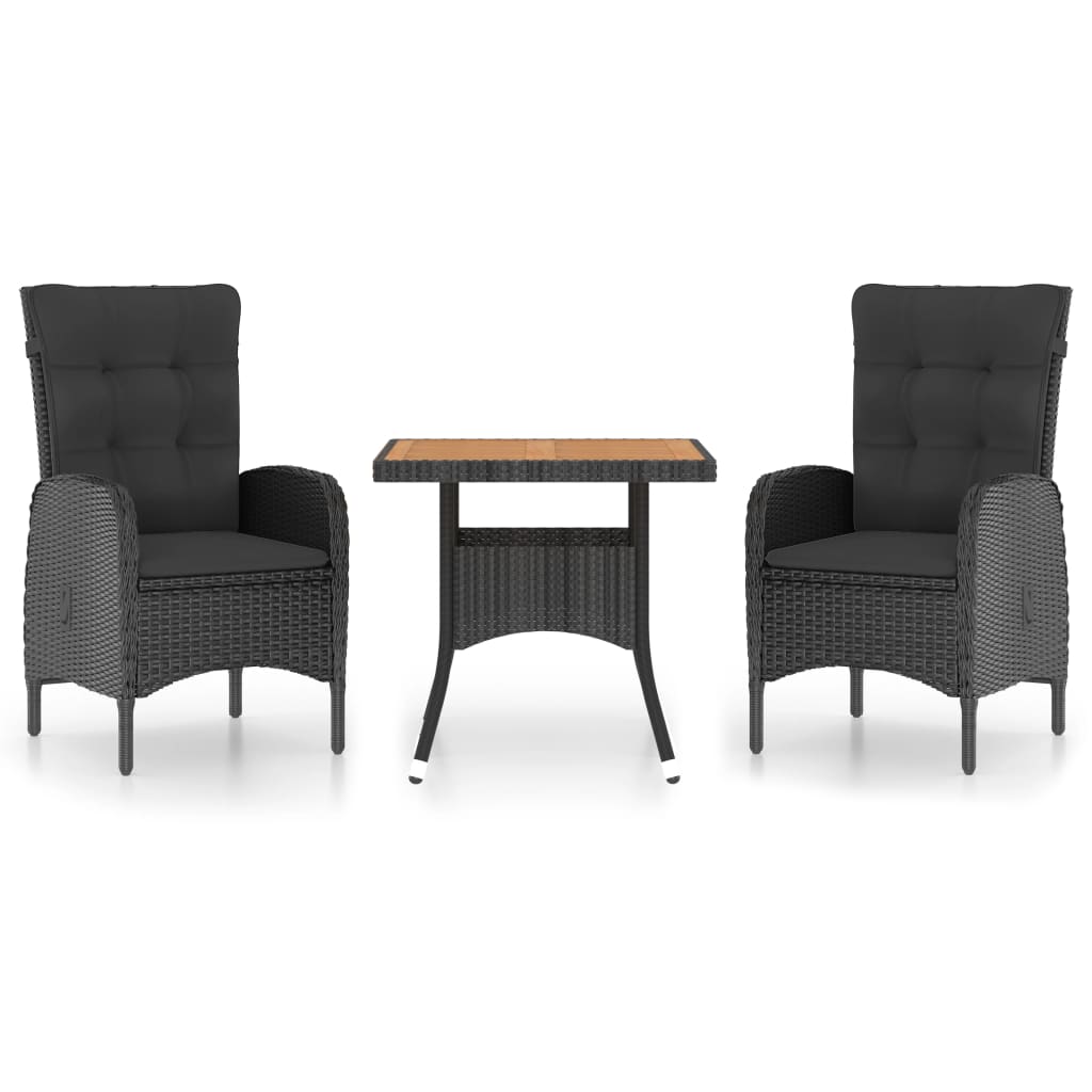 Set Mobili da Pranzo per Giardino 3 pz Polyrattan e Acacia Nero
