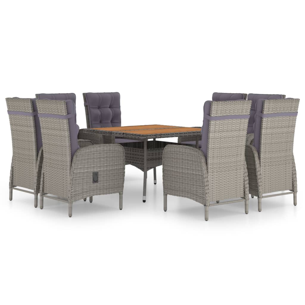 Set da Pranzo da Giardino 9 pz in Polyrattan e Acacia Grigio
