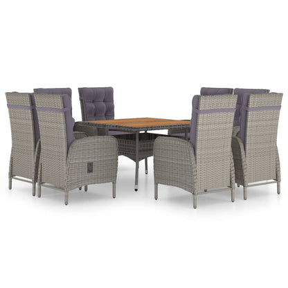 Set da Pranzo da Giardino 9 pz in Polyrattan e Acacia Grigio