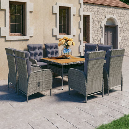 Set da Pranzo da Giardino 9 pz in Polyrattan e Acacia Grigio