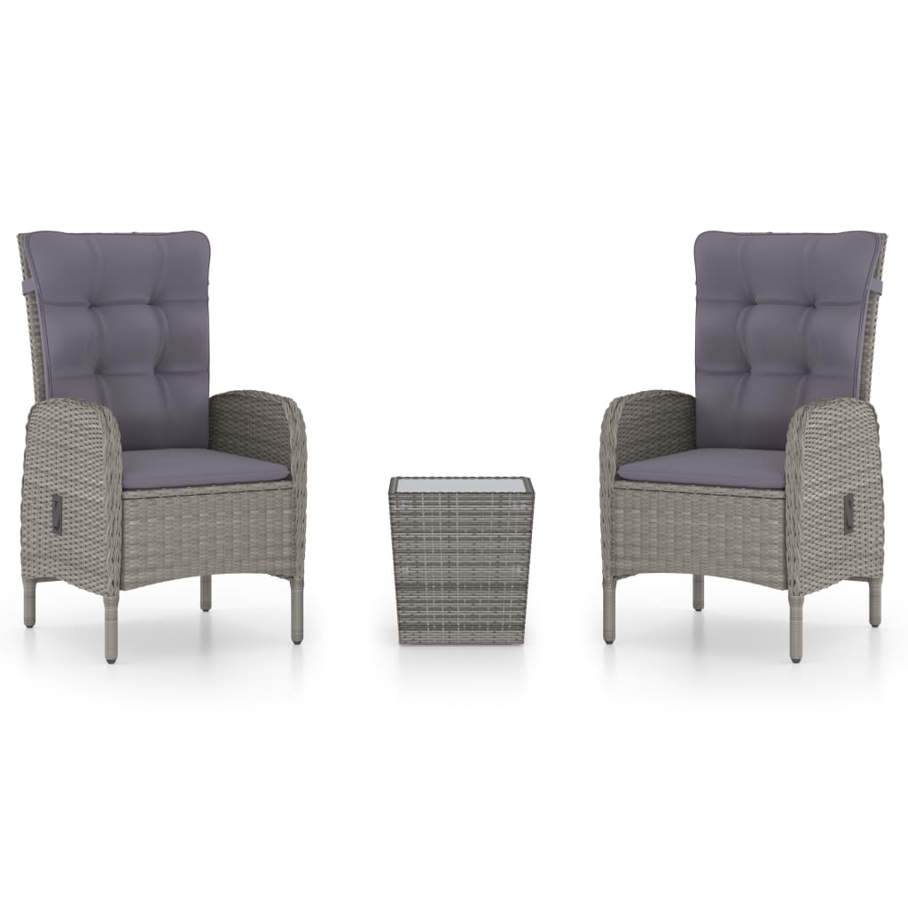 Set da Bistrot da Giardino 3 pz in Polyrattan e Vetro Grigio