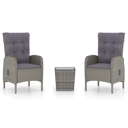Set da Bistrot da Giardino 3 pz in Polyrattan e Vetro Grigio
